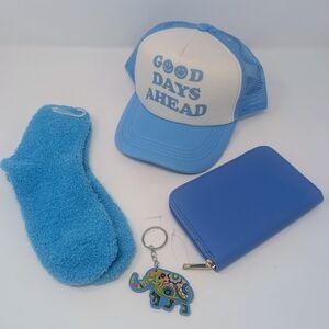 Blue and White Cap with Wallet and Socks Set